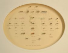 John Goddard Hand Tied Flies: display case containing 35x various flies tied by John Goddard, each