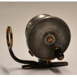 Rare Pape Newcastle "Malloch's Patent" sidecaster reel: rare 2 5/8" alloy and brass reel, reversible