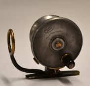Rare Pape Newcastle "Malloch's Patent" sidecaster reel: rare 2 5/8" alloy and brass reel, reversible