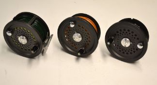 Orvis Spey 4" Barstock alloy salmon fly reel and spare spools (3): - wide drum model, rear disc