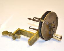Gut Twister Reel: early/mid 19th c brass Gut twisting engine, 2.25" dia casing, curved crank arm