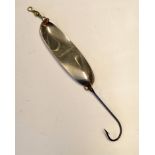 Lure: A.L. & W Stewart 4" copper/silver pike/salmon spoon c.1930 with original brass swivel and hook