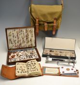 Fly Fishers tackle bag, flies and accessories: to incl large wooden box containing 200+ trout flies,
