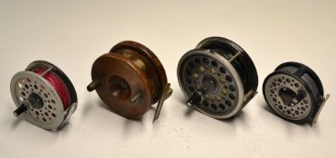 Collection of fly reels (4) Garcia Mitchell 752 reel 3.25" dia c/w line, Shakespeare Beaulite 3.5"