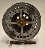 Albert Smith & Co "The Hodder" 4" wide drum trotting reel: with ventilated frame and spool, brass