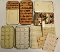 Collection of early Hardy Bros fly and tackle boxes (4): incl 3x good black japanned boxes namely