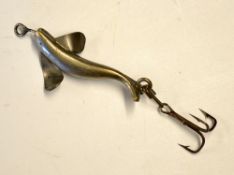 Early 20thc Lure: scarce Pigott Pat curved spinning bait c/w original treble - overall 1.5" Note See