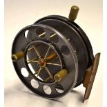 Rare Allcocks Aerial Reel: Fine Allcocks alloy 4.5" Aerial Mahseer Pat. lever type reel, 6x spoke