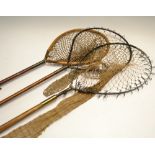 Collection of Vintage Trout Landing Nets (3): Hardy Bros wooden and brass trout landing net fitted