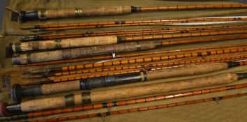 Collection of spilt cane rods: to incl 2x salmon fly rods one with the Happy Fisherman Reg Trade