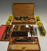 Fishing Floats and wooden line winders: a very large collection of assorted floats in tubes,
