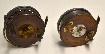 Interesting Wooden and Alloy Combination reels (2): both unnamed 3.5" reels - one with slater