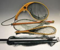 4x interesting trout landing nets incl Orvis kidney shaped, Snowbee wooden tennis racket shape,