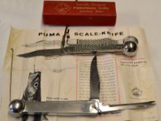 Anglers Knifes (2) : Puma Anglers's Combination Knife c. 1960 comprising Scale, Priest, c/w
