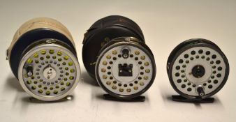 Reels: 2x Hardy Viscount 130 trout fly reels, one in a padded Hardy case and the other in a more