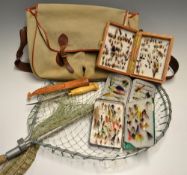 Marcus Warwick: the personal tackle bag and fishing equipment to incl flies, knives, and a trout gye