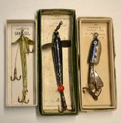 Lures (3): Hardy Bros 'Pennell' Devon together with a boxed Sand Eel and Swimmer bait, all boxed
