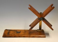 Hardy's line winder: "1911 Model" oak and brass line winder c/w folding oak winders, brass pillar,
