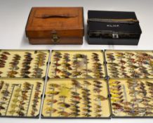 Fine C Farlow & Co Ltd fly reservoir and flies c.1910: comprising Farlow Leather travelling case c/w