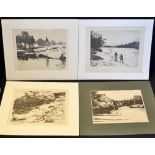 Norman Wilkinson dry point fishing prints (4): titled "A Spring Fish", "Below The Falls", "Fishing