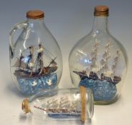 3x Ships in Bottles contained in glass bottles includes various Galleon models in bottles measures