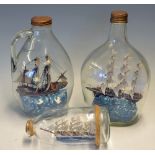 3x Ships in Bottles contained in glass bottles includes various Galleon models in bottles measures