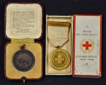 1914/18 British Red Cross War Services Medal with original box plus 1938 Royal Life Saving Bronze