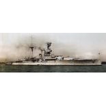 WWI HMS Royal Oak photograph in black and white, mounted with gold gilt title below, framed measures