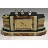 French Marble Clock Art Deco design having square clock face with 3 chrome birds to top set in