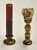 2x Georgian Desk Seals a clenched fist together with another squared handles seal with a Cockerel