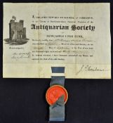 Newcastle Upon Tyne Antiquarian Society 1836 Certificate admitting Mr. Thomas Hudson Turner as