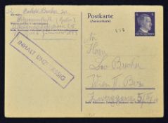 WWII - Ghetto Litzmannstadt Postcard dated 12 Dec 1941 stamped 'Contents Unacceptable', writing in