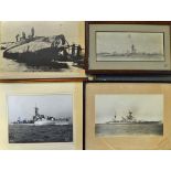 Various Battleship Photographs to include HMS Capetown, HMS Cavalier another unnamed plus a print of