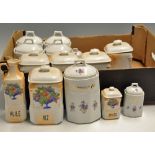 Two sets of French graduated Kitchen storage jars with lids 19x items - Box