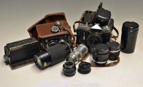 Collection of Cameras and Lenses to include Zenith E, Twin Lens Walzflex, J Richard French stereo