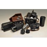 Collection of Cameras and Lenses to include Zenith E, Twin Lens Walzflex, J Richard French stereo