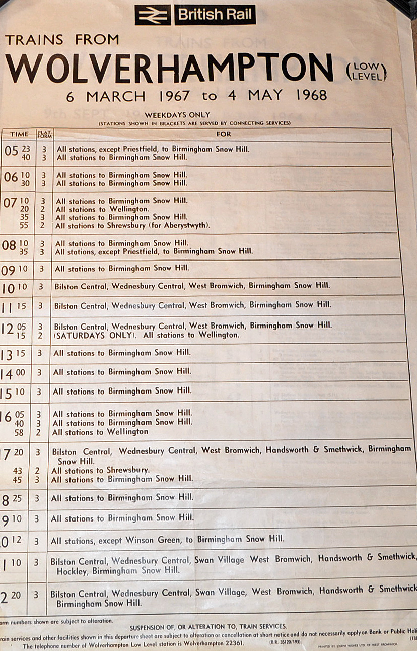 BR Wolverhampton 1963 to 1964 and 1967 to 1968 Time Table Posters both published by Joseph Wones - Image 2 of 2