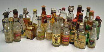 Selection of Miniature Vintage Glass Bottles predominantly Alcoholic content, Gordons Gin, Lemon