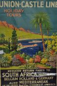 c.1930s Travel Poster - 'Union-Castle Line' - reduced return fares to South Africa, Belgium, Holland