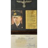 Grand Admiral Dönitz Signed Display with Print - a framed display with Dönitz's signature on