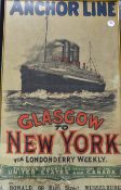 Anchor Line - Glasgow to New York - Shipping Poster - depicting the Caledonia, framed measures
