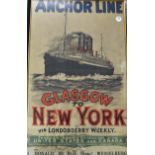 Anchor Line - Glasgow to New York - Shipping Poster - depicting the Caledonia, framed measures