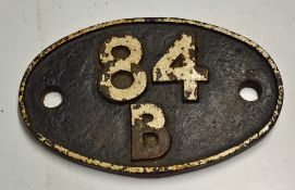 GWR 84B Shed Plate to the reverse No6854 'Roundhill Grange', measures 19cm approx.