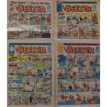 British Comics - Quantity of Large Format 'The Beezer' 1958 flat with some frayed edges
