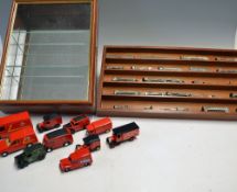 Selection of Postal Van Models includes 10x models, plus a mirror backed wooden cabinet with glass