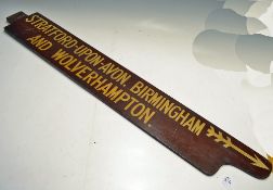 GWR Wooden Double Sided Stratford Upon Avon, Birmingham and Wolverhampton Sign - measures 117cm in