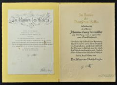 Adolf Hitler and General von Brauchitsch Signed 1938 Promotional Document - 'Im Namen des