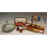 Royal Navy Mixed Lot includes HMS Lincoln painting to on a stone with Anchor and chain stand, 2x