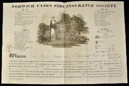 1833 Norwich Union Fire Insurance Society - dated 30th December, Norfolk, vignette to top centre,