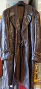 WWI Motorcycle Leather Coat - in brown leather, with inner strap and buckle, no maker's mark, age